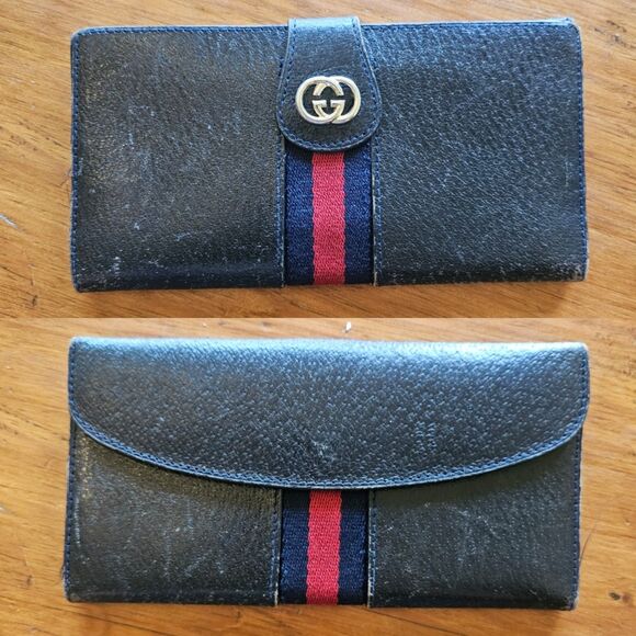 Vintage GUCCI Sherry Wallet Black Leather with GG clasp Authentic *needs Repair* - Picture 1 of 7